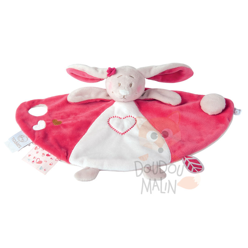 Noukies anna and pili baby comforter platso rabbit pink white heart 